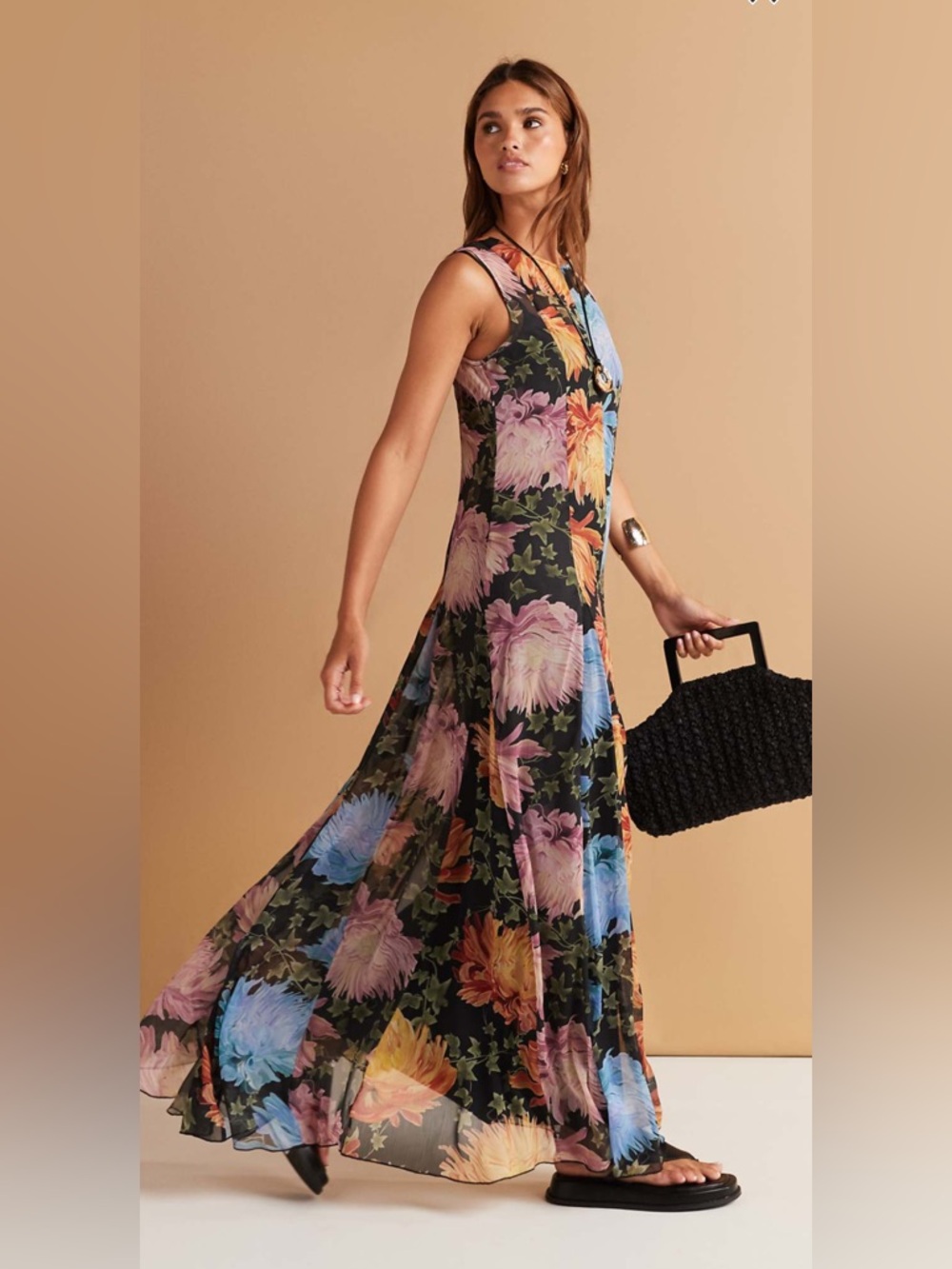 ASOS Spliced Maxi Dress with Godet Hem in Floral Print. Sz 12